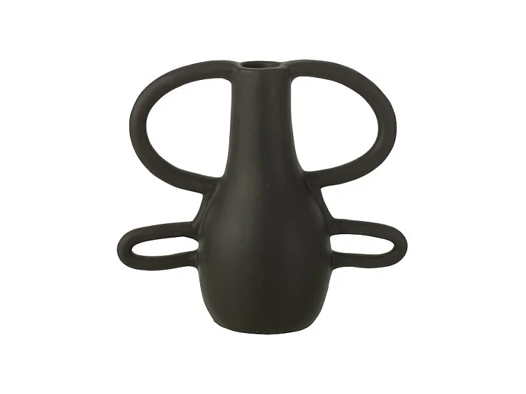 Jarrón con asas en terracota negra 17x33x36 cm