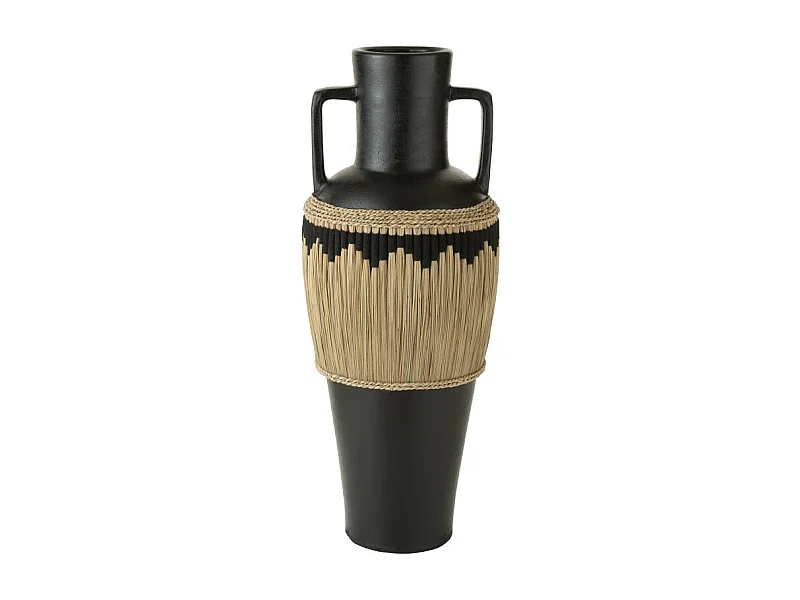 Motivos de jarrón y asas en cerámica negra 43x43x100 cm