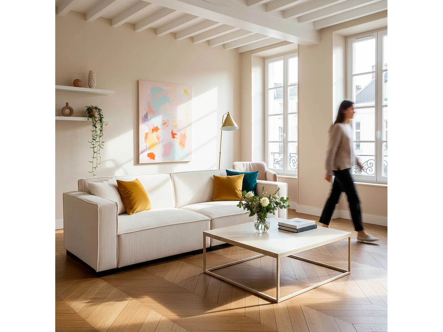 Table basse carrée moderne L90 cm écru