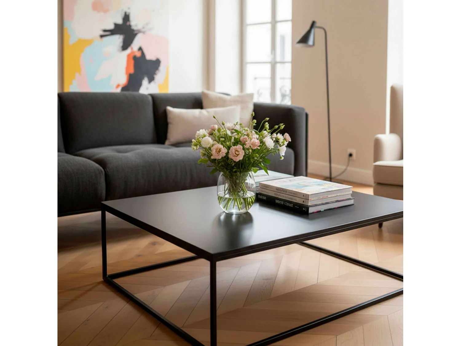 Table basse carrée moderne L90 cm noir