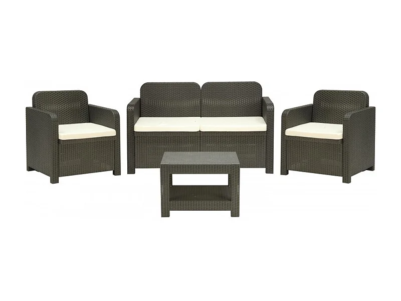 Set rattan giardino divano 2 posti e 2 poltrone con tavolino