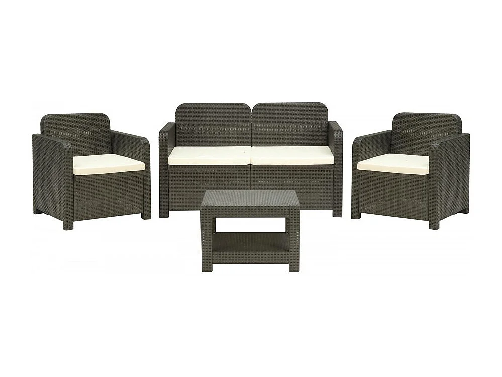 Set rattan giardino divano 2 posti e 2 poltrone con tavolino