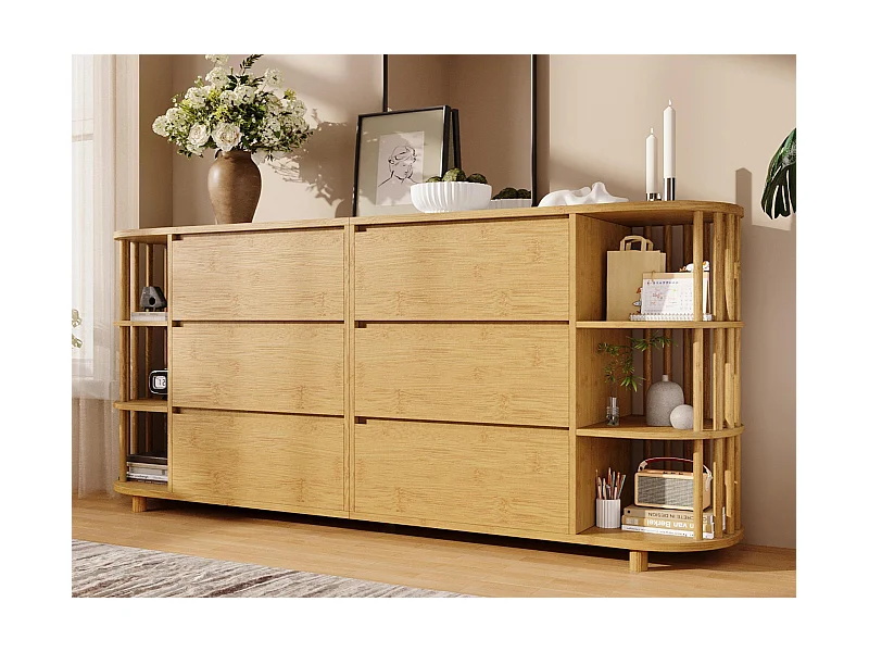 Buffet eikenlook 160x40x75cm - met 6 lades - met open planken - romaanse stijl - Natuur