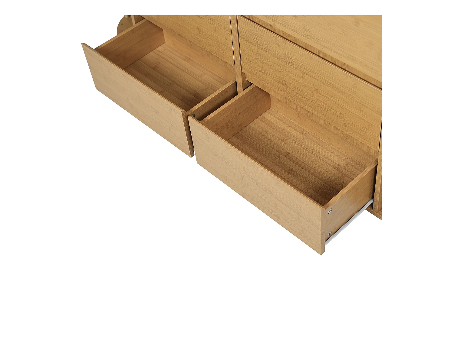 Buffet aspecto carvalho 160x40x75cm - com 6 gavetas - com prateleiras abertas - design românico - Natural