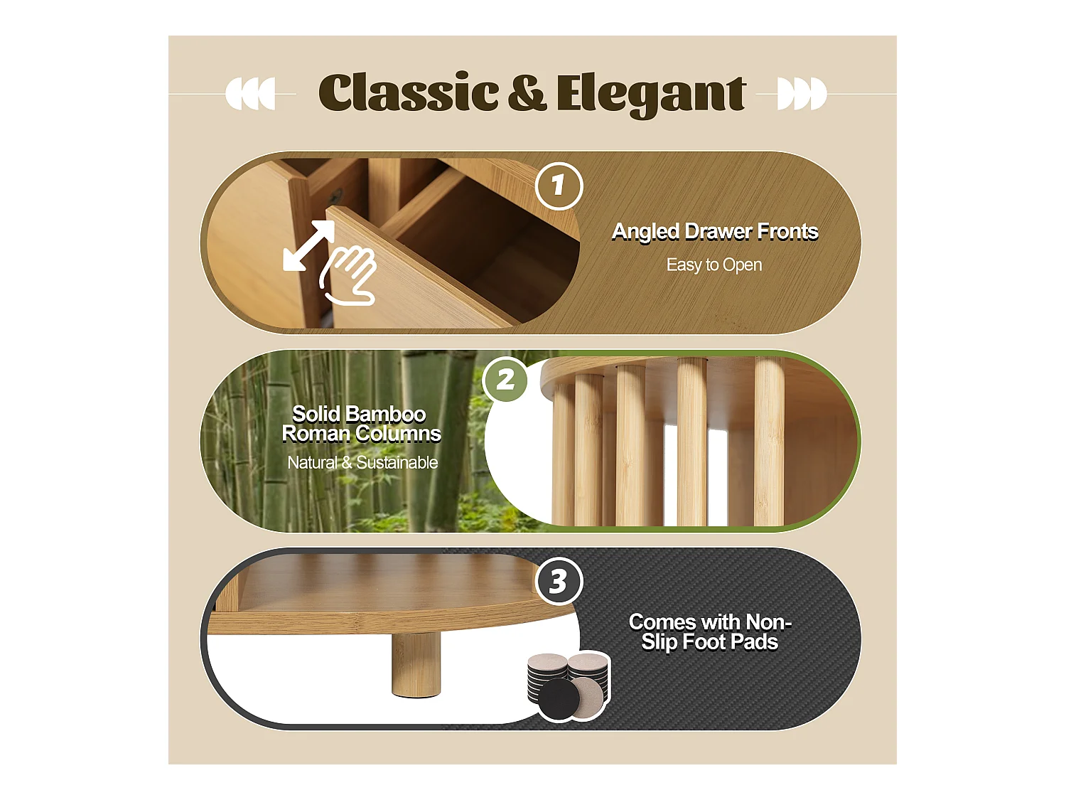 Buffet aspect chêne 160x40x75cm - avec 6 tiroirs - avec étagères ouvertes - conception romane - Naturel