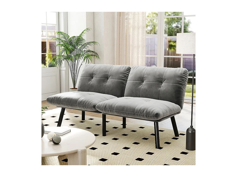 Canapé-lit pliable, 2 places, avec fonction couchage, gris