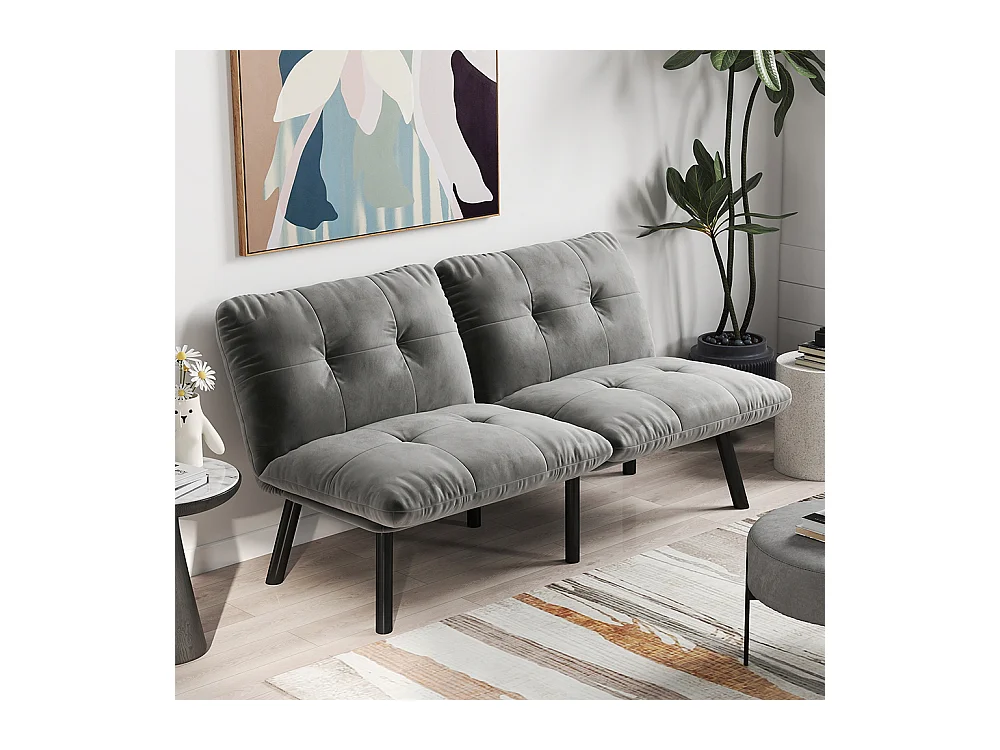 Canapé-lit pliable, 2 places, avec fonction couchage, gris