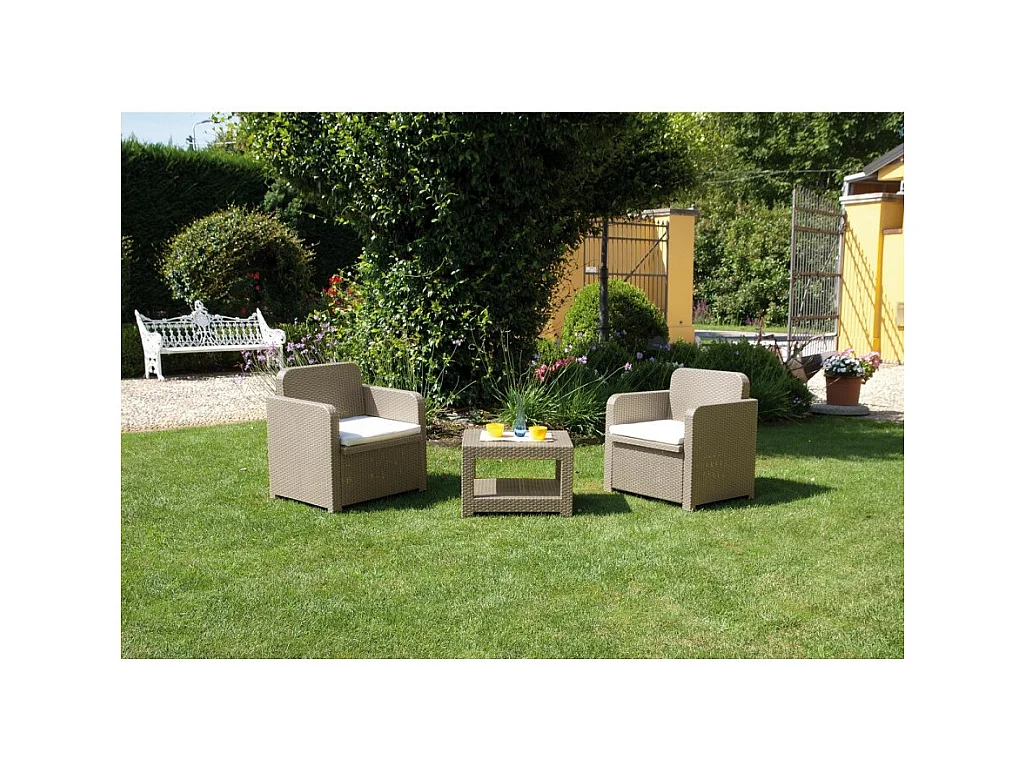 Set rattan giardino 2 poltrone con tavolino