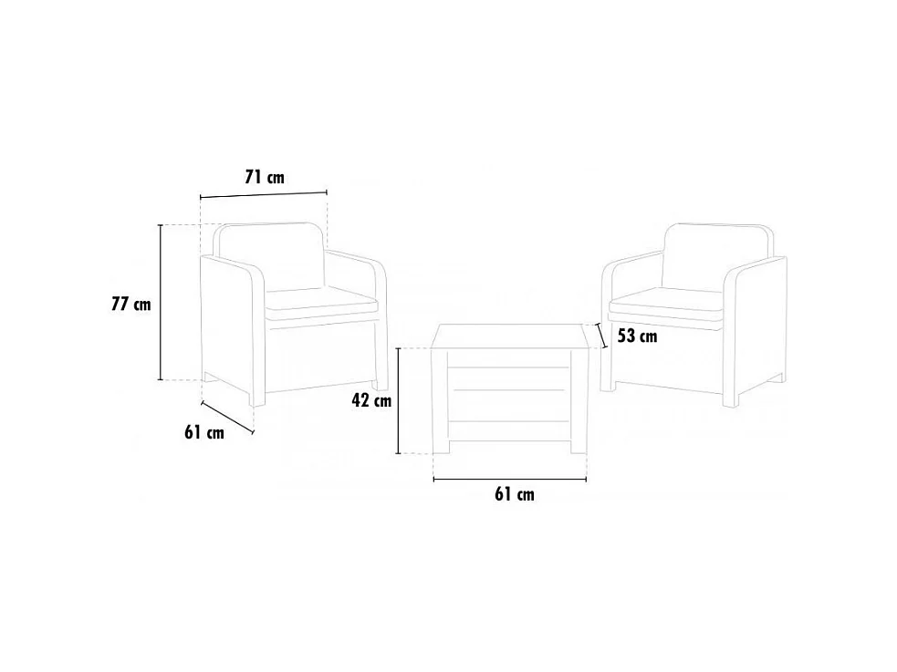 Set rattan giardino 2 poltrone con tavolino