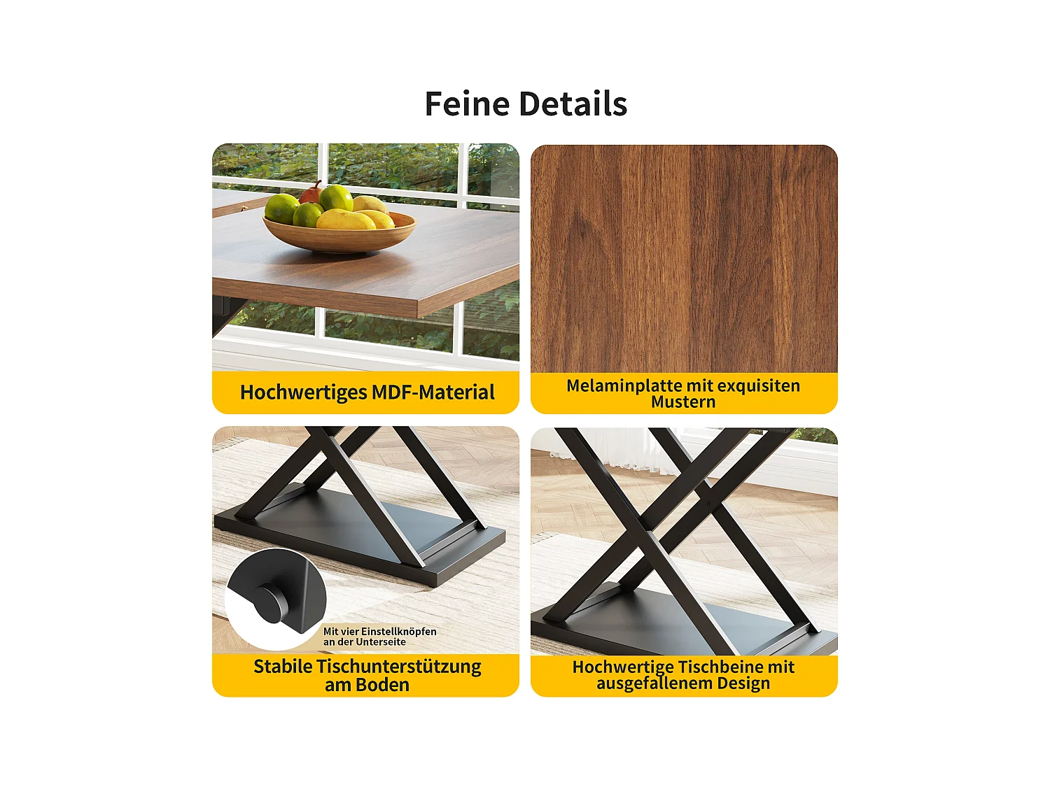 Set da pranzo 5 pezzi – Tavolo allungabile 160×80×75 cm color noce con 4 sedie in velluto nero, design moderno per 4 persone