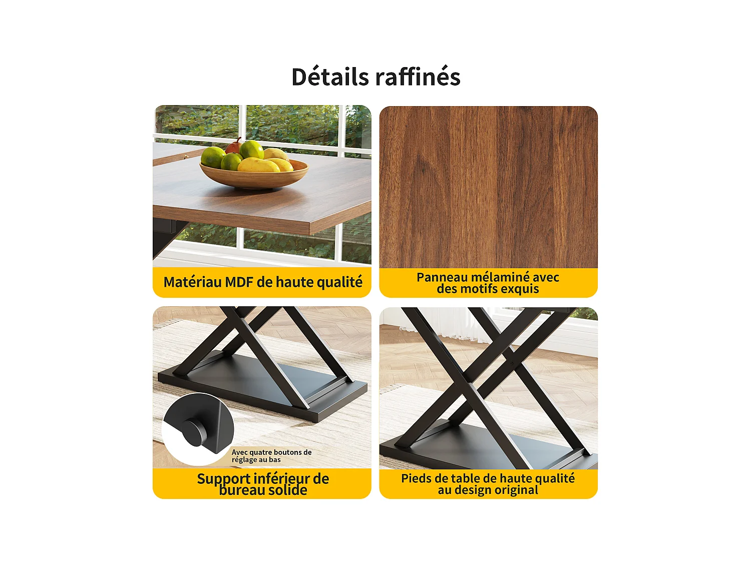 Ensemble Salle à Manger 5 Pièces – Table Extensible 160×80×75 cm Couleur Noyer avec 4 Chaises en Velours Noir, Design Moderne pour 4 Personnes