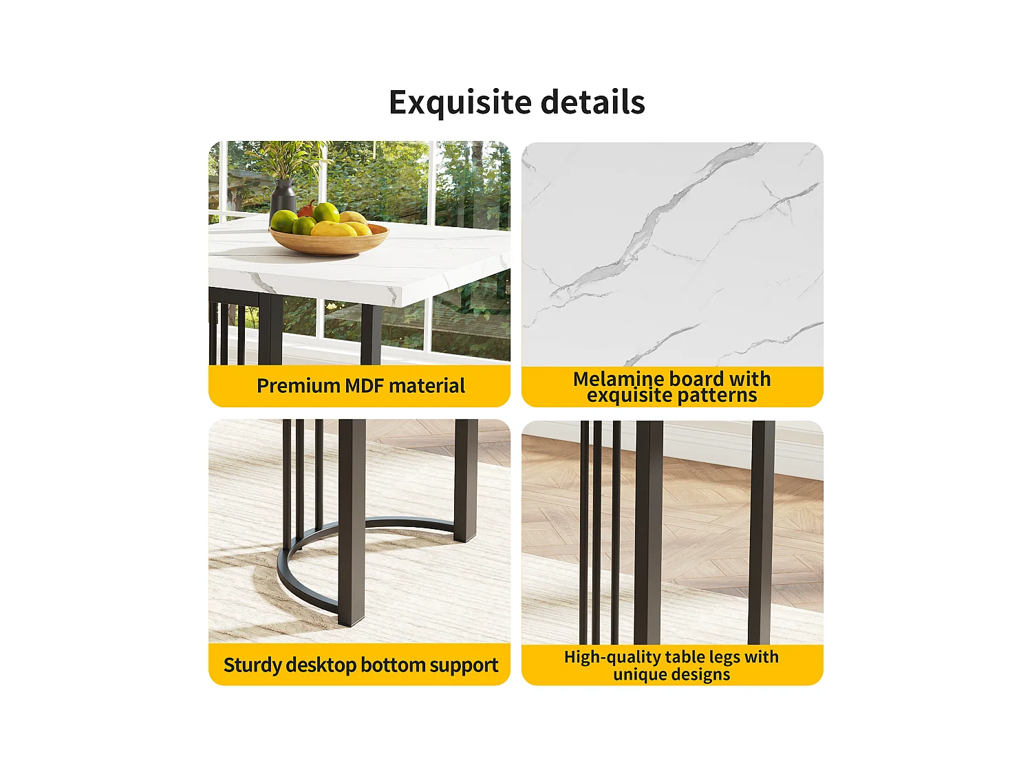 Conjunto de comedor de 5 piezas: mesa rectangular extensible de 140×80 cm con estructura de metal y 4 sillas de terciopelo negro, diseño moderno.