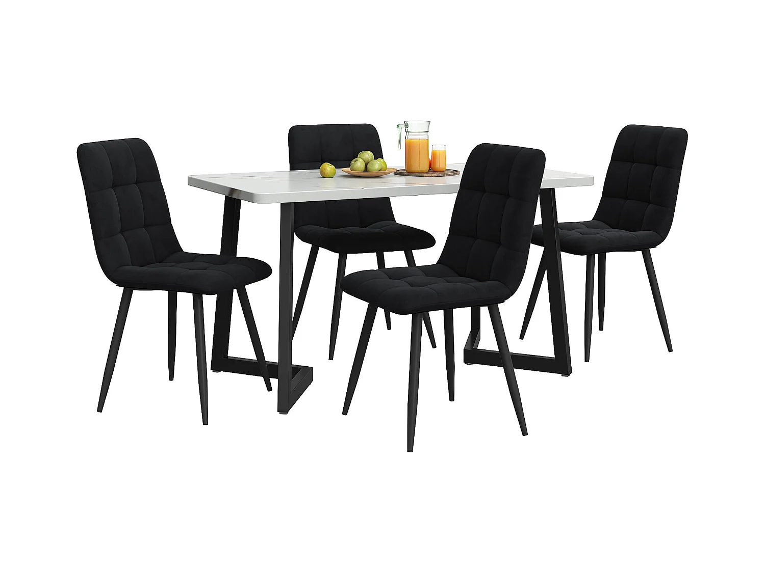 Conjunto de comedor de 5 piezas: Mesa rectangular moderna con tablero de MDF + 4 sillas de terciopelo negro, patas negras resistentes