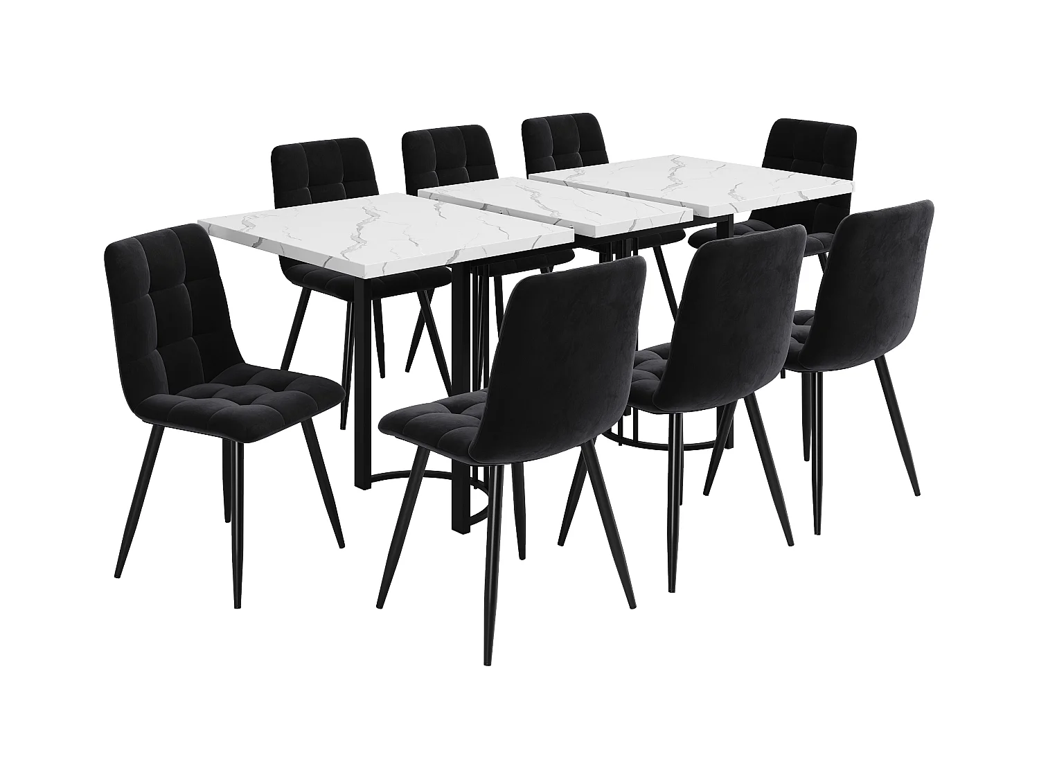 Ensemble Salle à Manger 9 Pièces – Table Extensible 140×80 cm Rectangulaire avec 8 Chaises en Velours Noir, Structure Métal, Design Moderne pour 8 Personnes