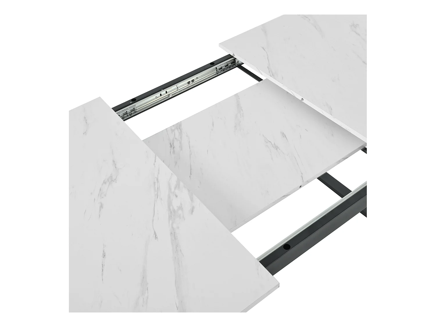 Set da pranzo moderno – Tavolo allungabile 140/180×80×75 cm in MDF bianco con gambe nere + 4 sedie in velluto nero