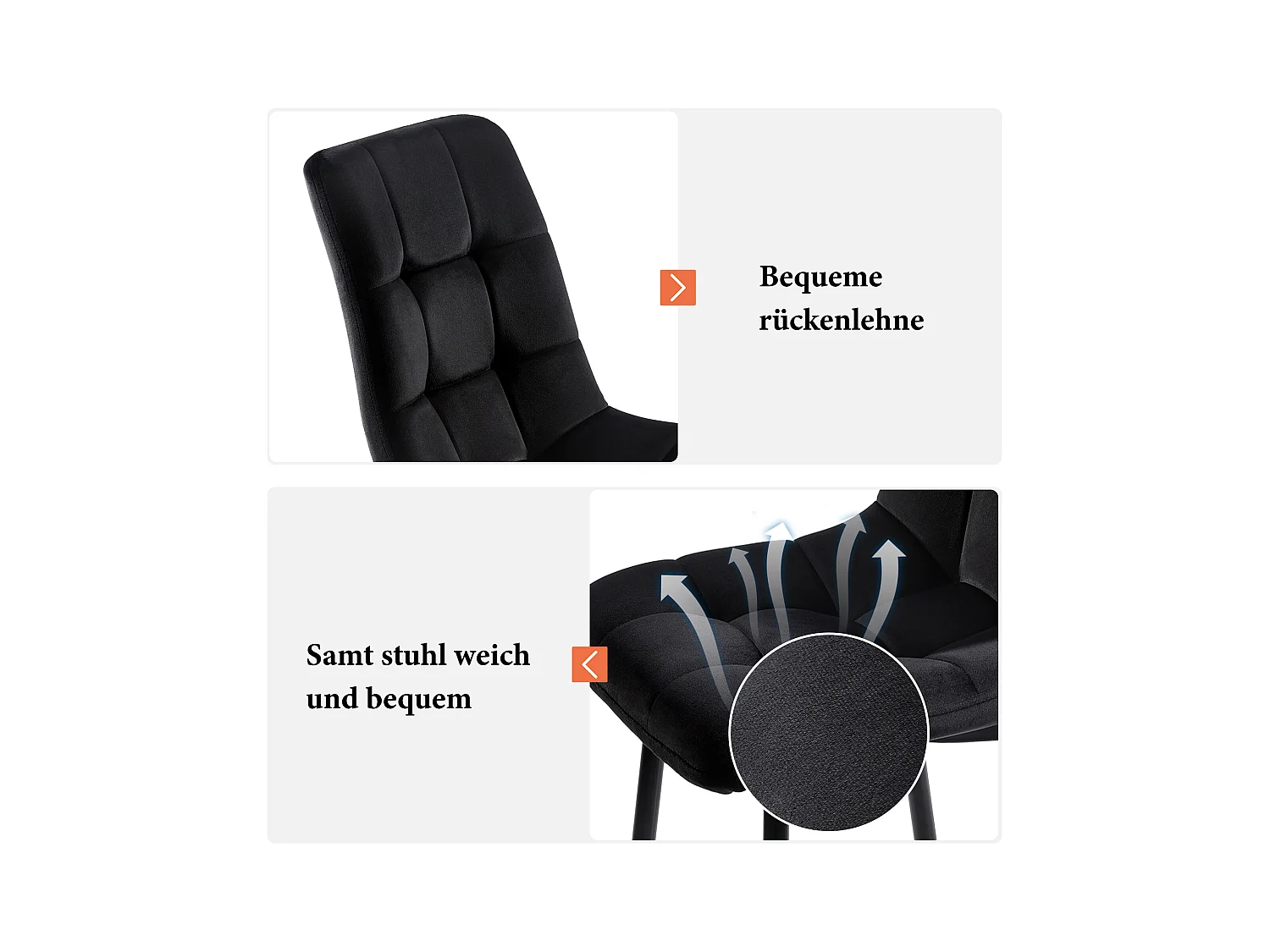 Ensemble Salle à Manger Moderne – Table Extensible 140/180×80×75 cm en MDF Blanc avec Pieds Noirs + 4 Chaises en Velours Noir