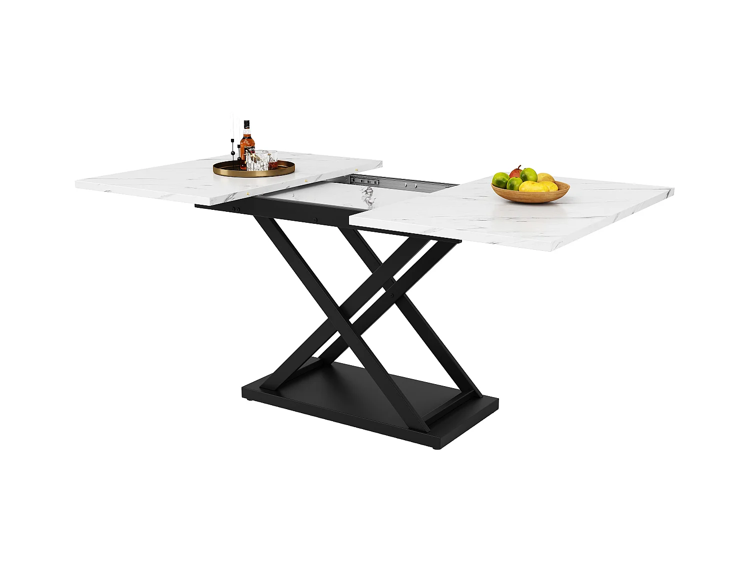 Ensemble Salle à Manger 5 Pièces – Table Extensible 160×80×75 cm en Marbre Blanc avec 4 Chaises en Velours Noir, Design Moderne pour 4 Personnes