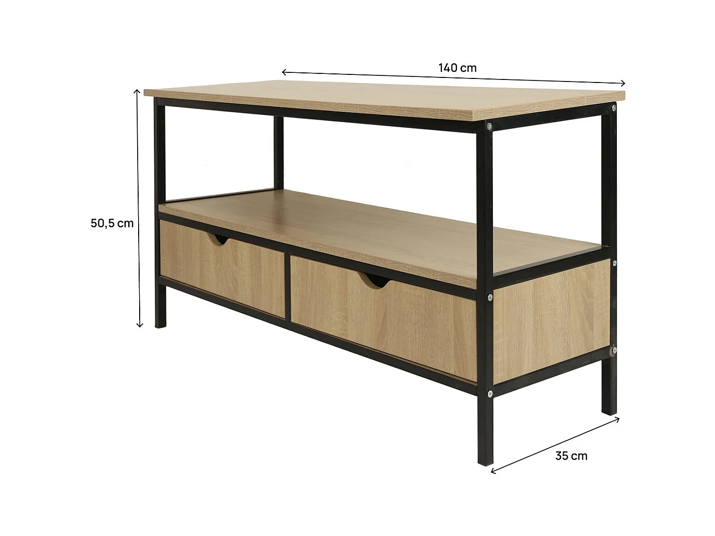 Meuble TV avec tiroir style industriel "Detroit" - 113 x 40 x 55 cm - Beige