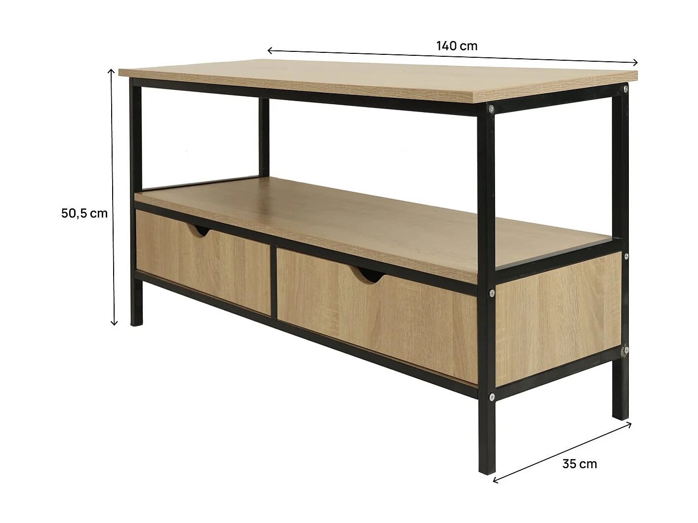 Meuble TV avec tiroir style industriel "Detroit" - 113 x 40 x 55 cm - Beige