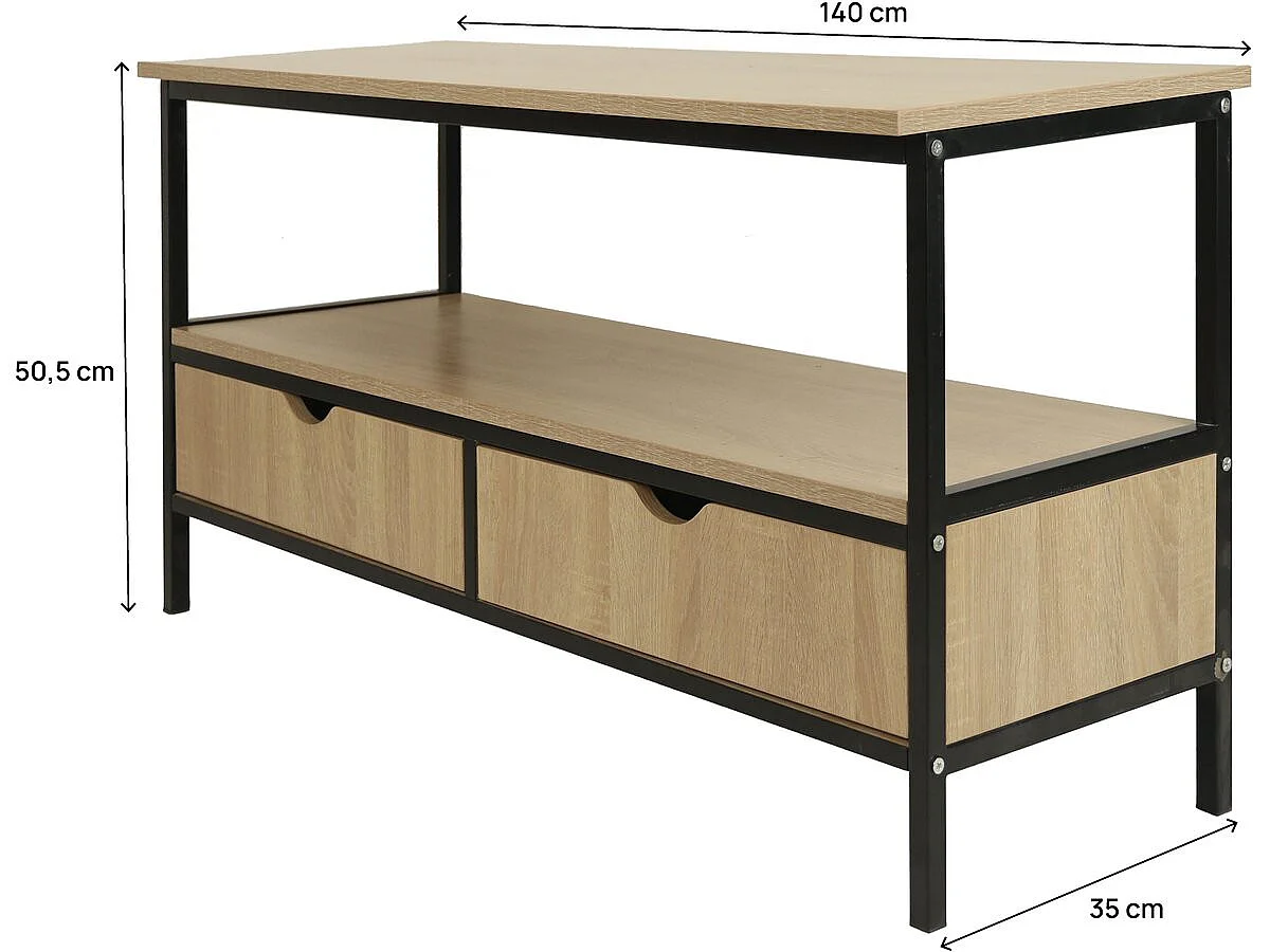 Meuble TV avec tiroir style industriel "Detroit" - 113 x 40 x 55 cm - Beige