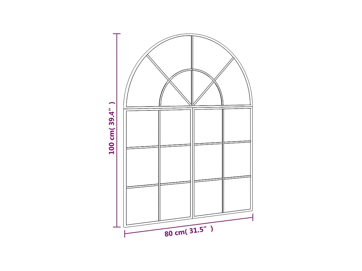 Miroir mural noir 80x100 cm arche fer