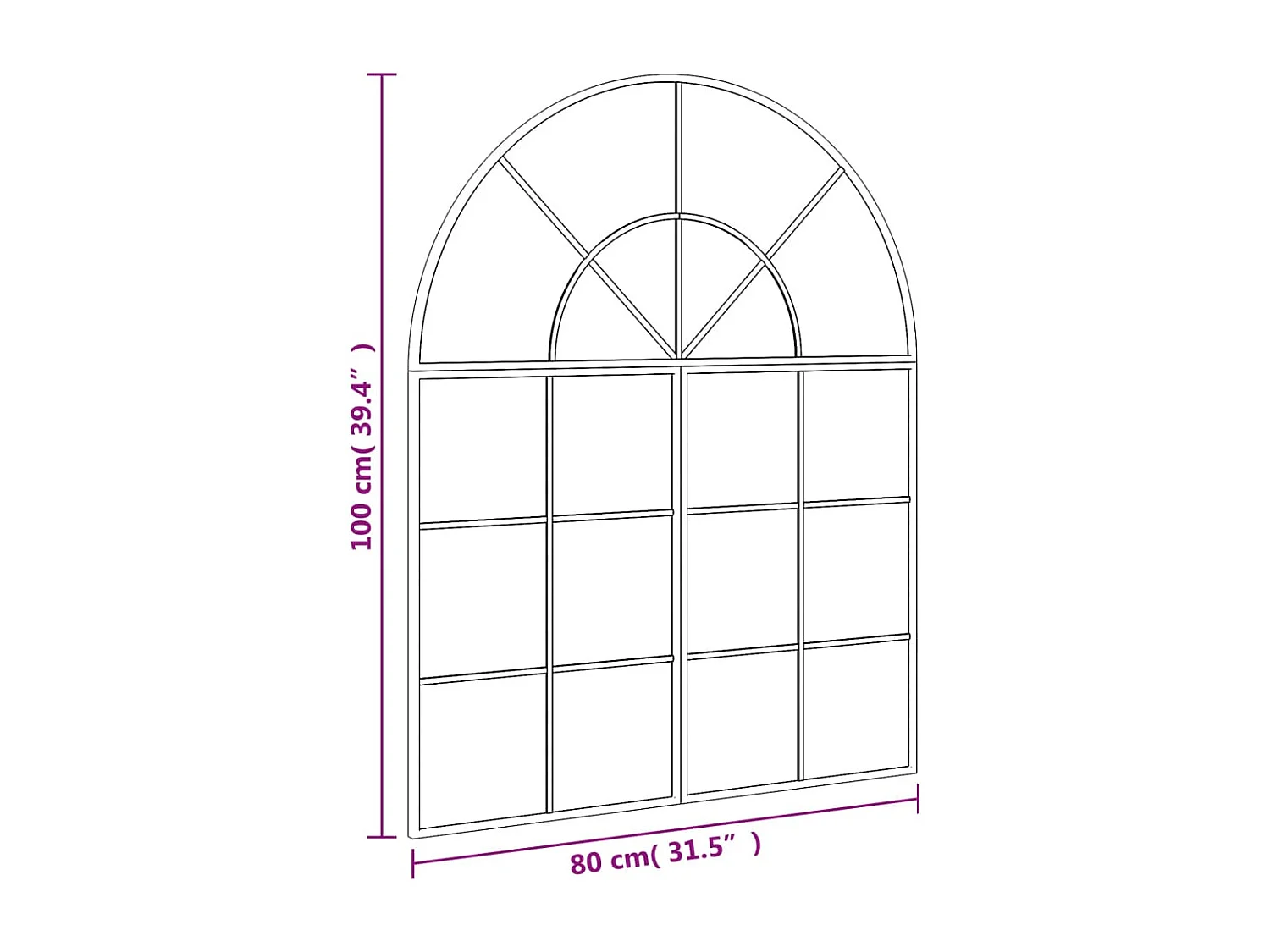 Espelho de Parede Arqueado em Ferro Preto 80x100 cm para Decoração Minimalista