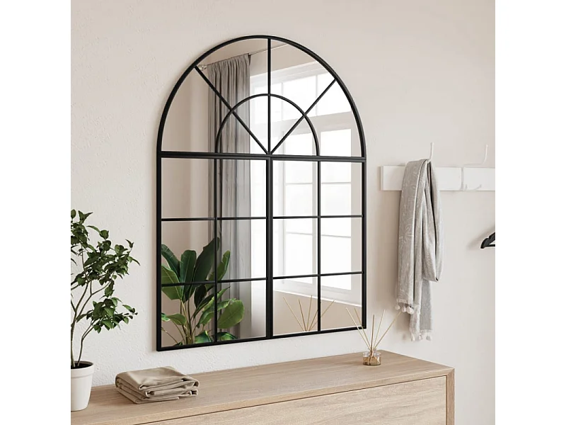 Espelho de Parede Arqueado em Ferro Preto 80x100 cm para Decoração Minimalista