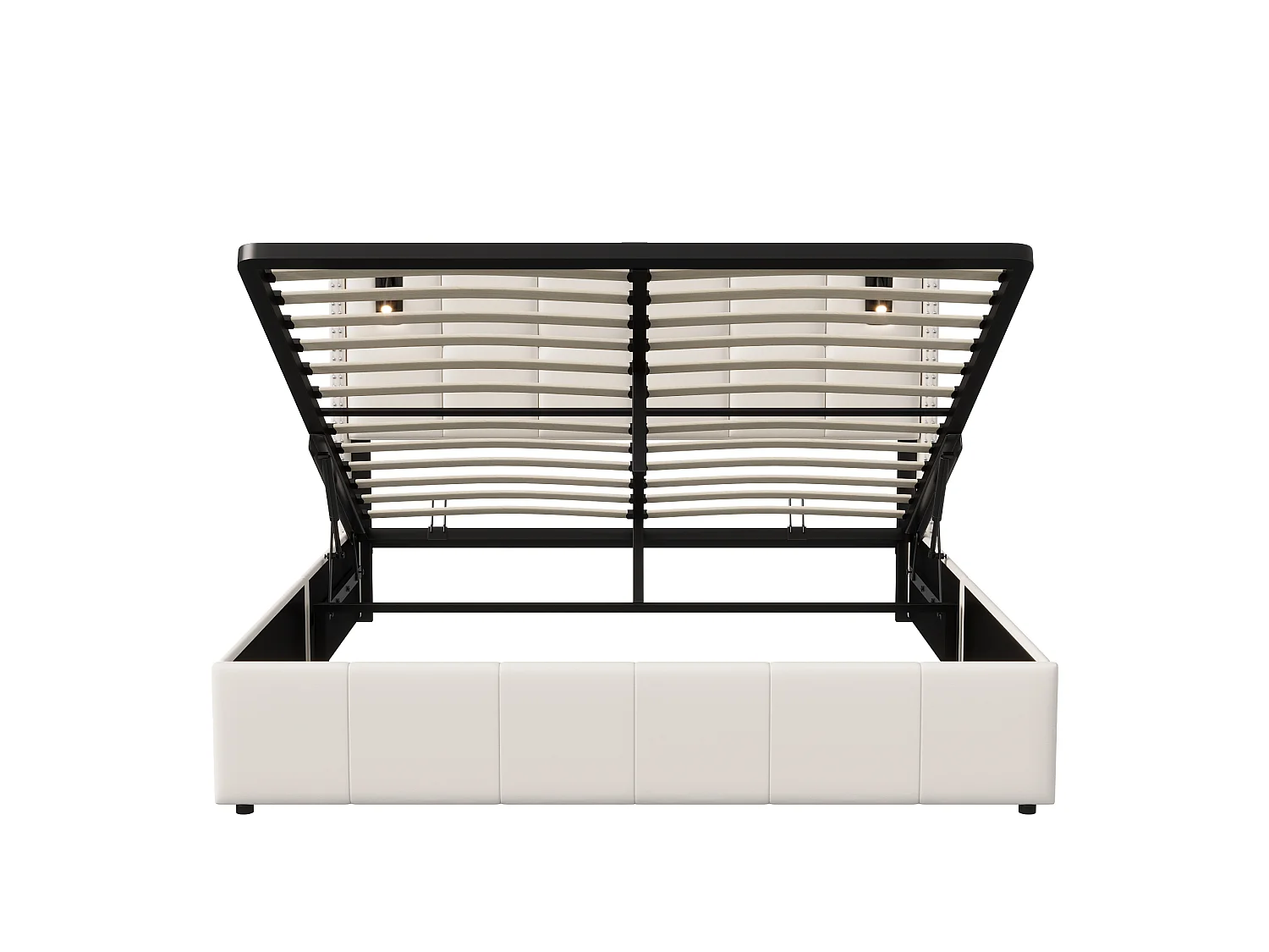 Lit Coffre 140x200 avec Rangement, Lit Capitonné LED, Lit Double, Beige