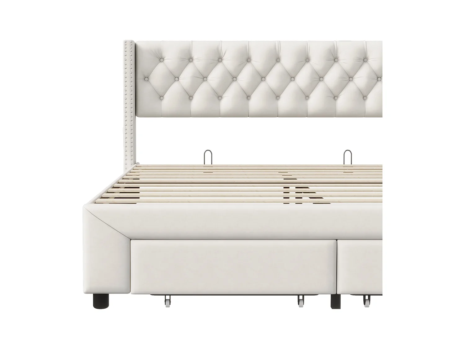 Estrutura de cama 180 x 200 com gavetas, cama estofada com LED e USB, cama estofada em veludo, bege