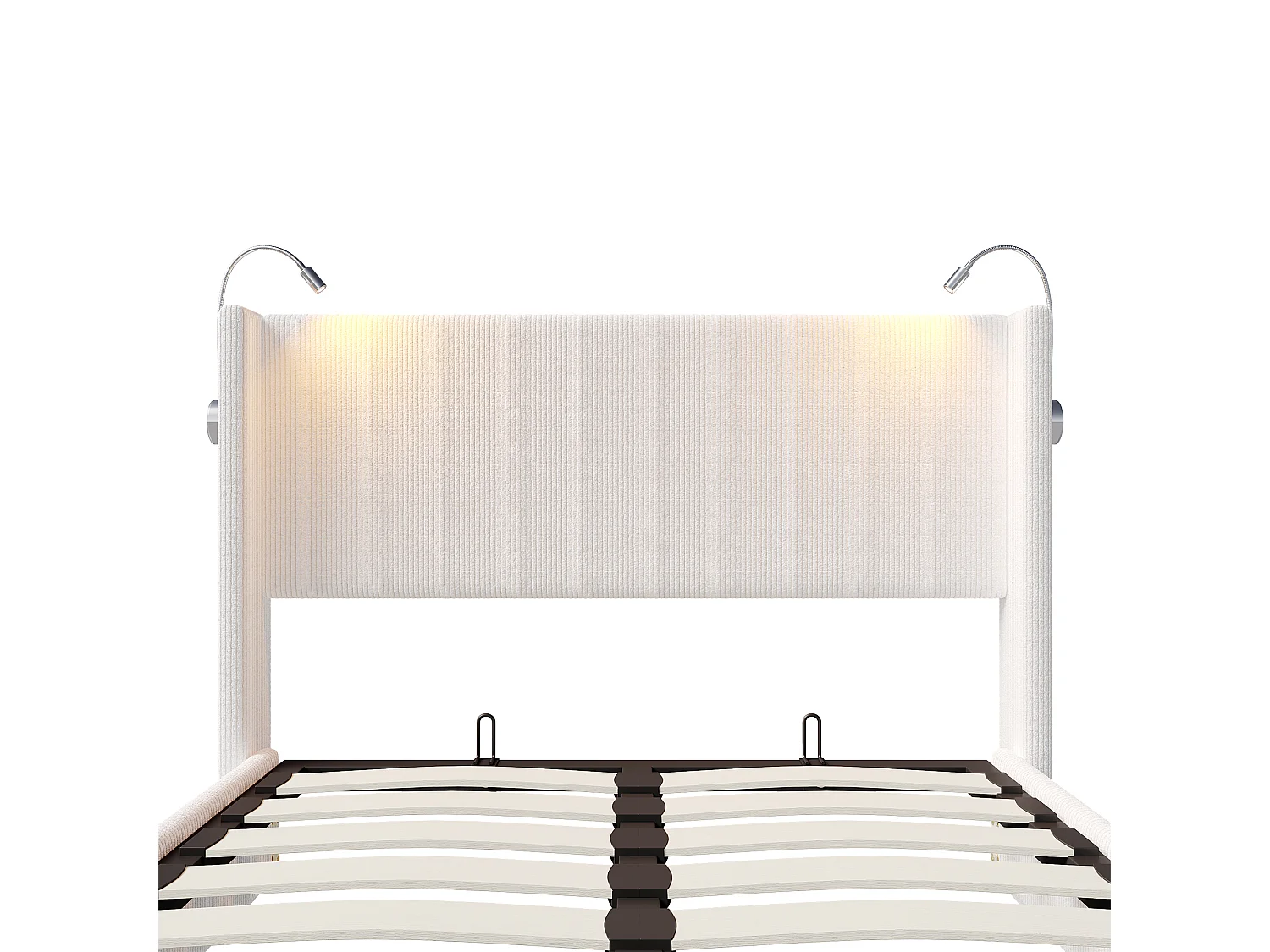 Letto 140 x 200 cm con base contenitore, con LED e USB e funzione contenitore, velluto, bianco