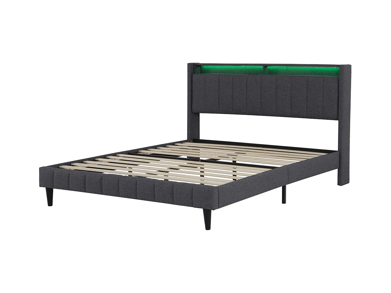 Tweepersoonsbed 160x200, met opbergruimte, gestoffeerde linnen bedden met USB en Type-C, LED, grijs