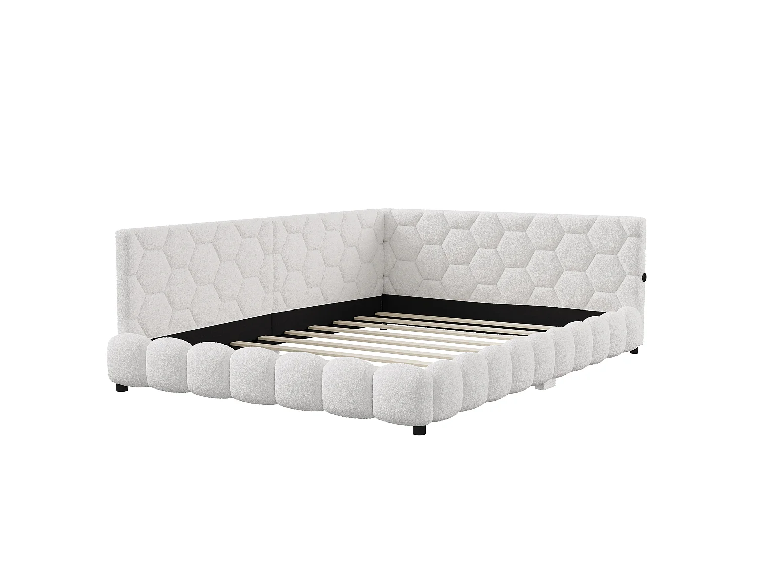 Canapé-lit double rembourré 140 x 200 cm avec LED et USB, cadre de lit avec sommier à lattes, blanc