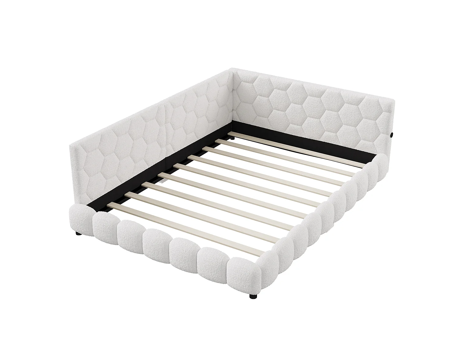 Canapé-lit double rembourré 140 x 200 cm avec LED et USB, cadre de lit avec sommier à lattes, blanc