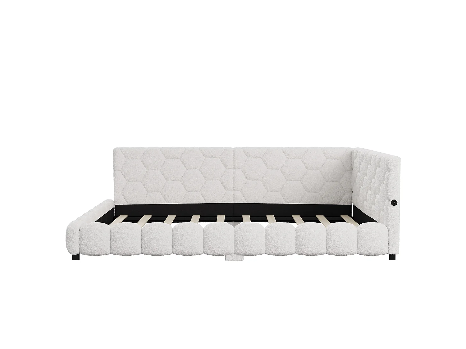 Canapé-lit double rembourré 140 x 200 cm avec LED et USB, cadre de lit avec sommier à lattes, blanc