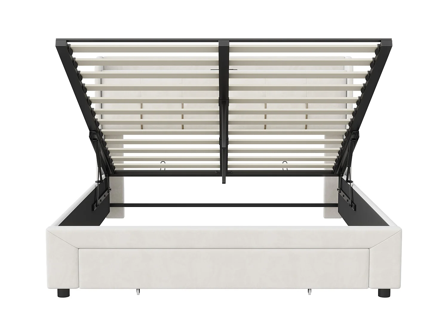 Letto contenitore 140x200 cm con LED e USB, letto matrimoniale imbottito con cassetti, velluto, beige