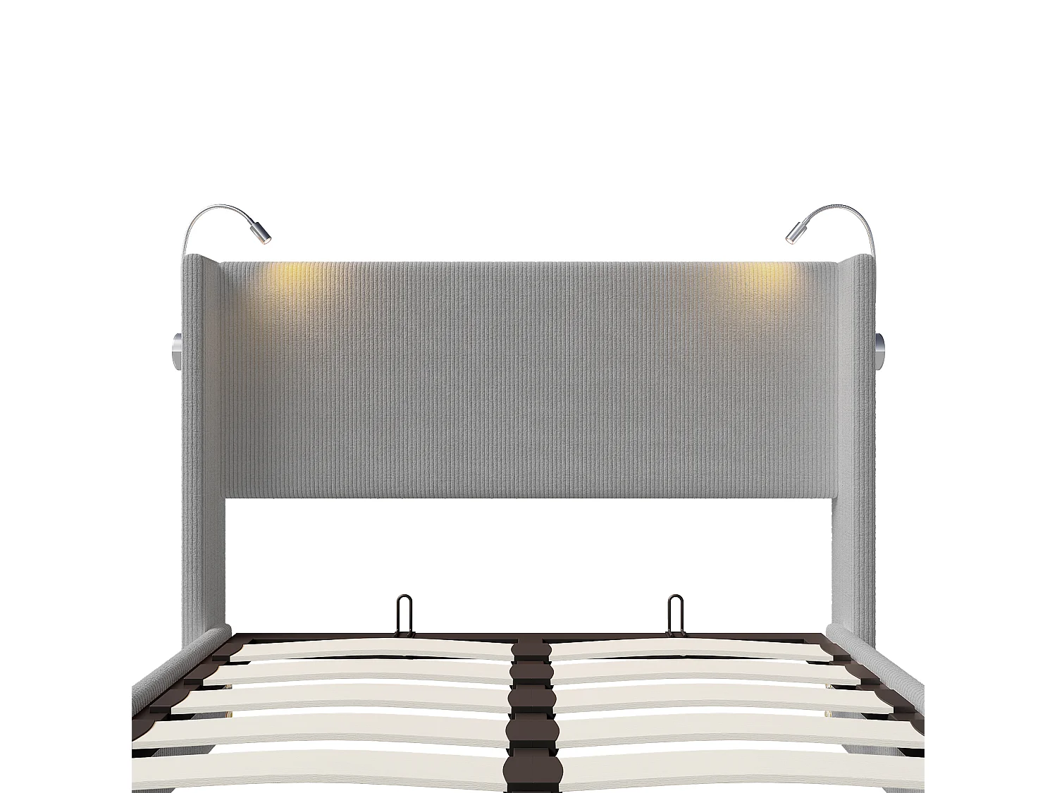 Lit 140 x 200 avec Sommier Coffre, Lit Deux Place avec Liseuse, USB et Fonction de Rangement, gris