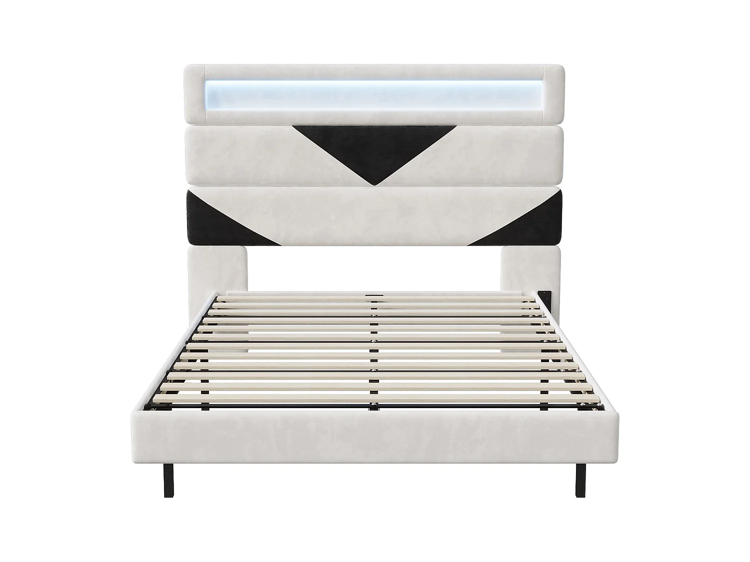 Cama de design flutuante 160 x 200 cm com LED - USB, estrutura de cama de casal com base, veludo, branco
