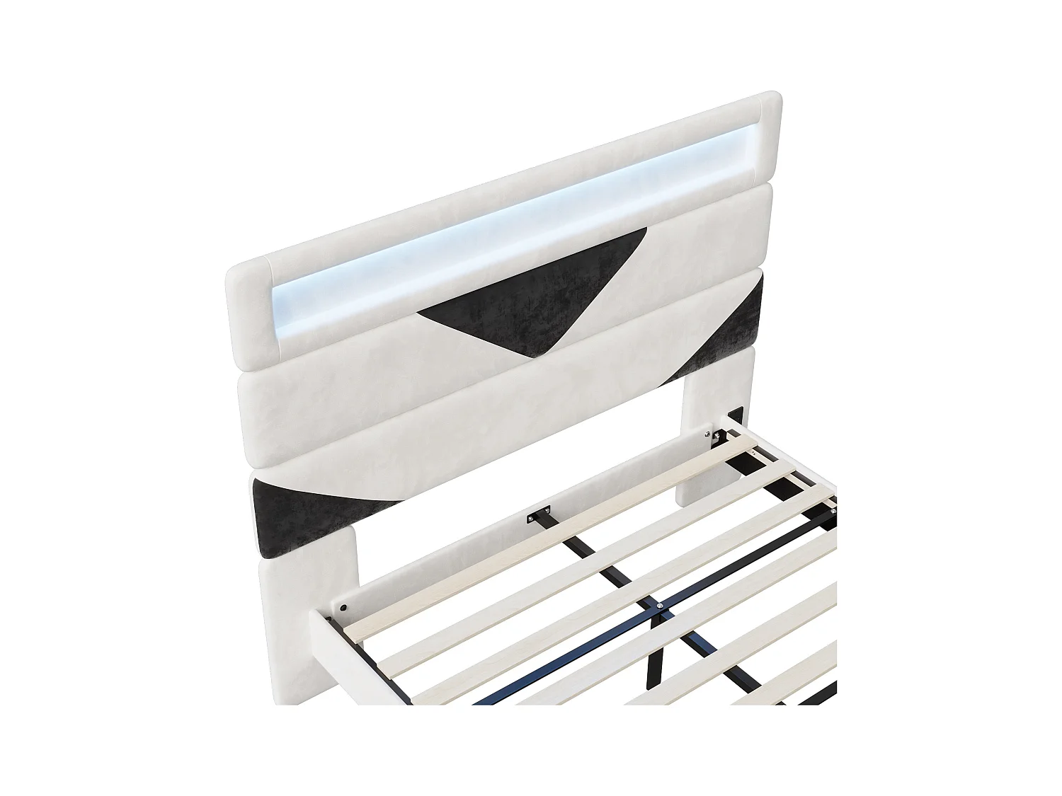 Cama de design flutuante 160 x 200 cm com LED - USB, estrutura de cama de casal com base, veludo, branco