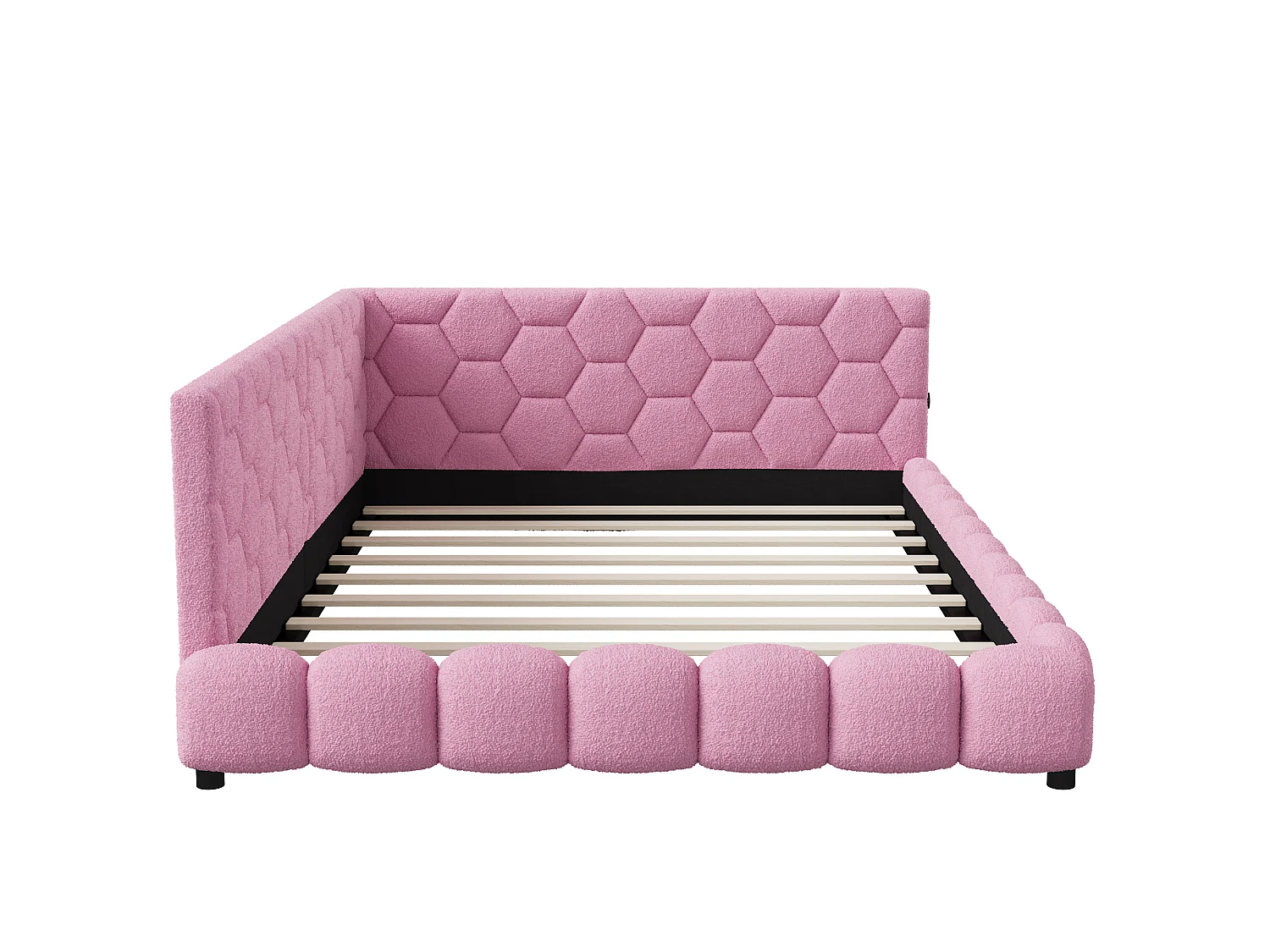 Divano letto matrimoniale imbottito 140 x 200 cm con LED e USB, struttura letto con rete a doghe, rosa