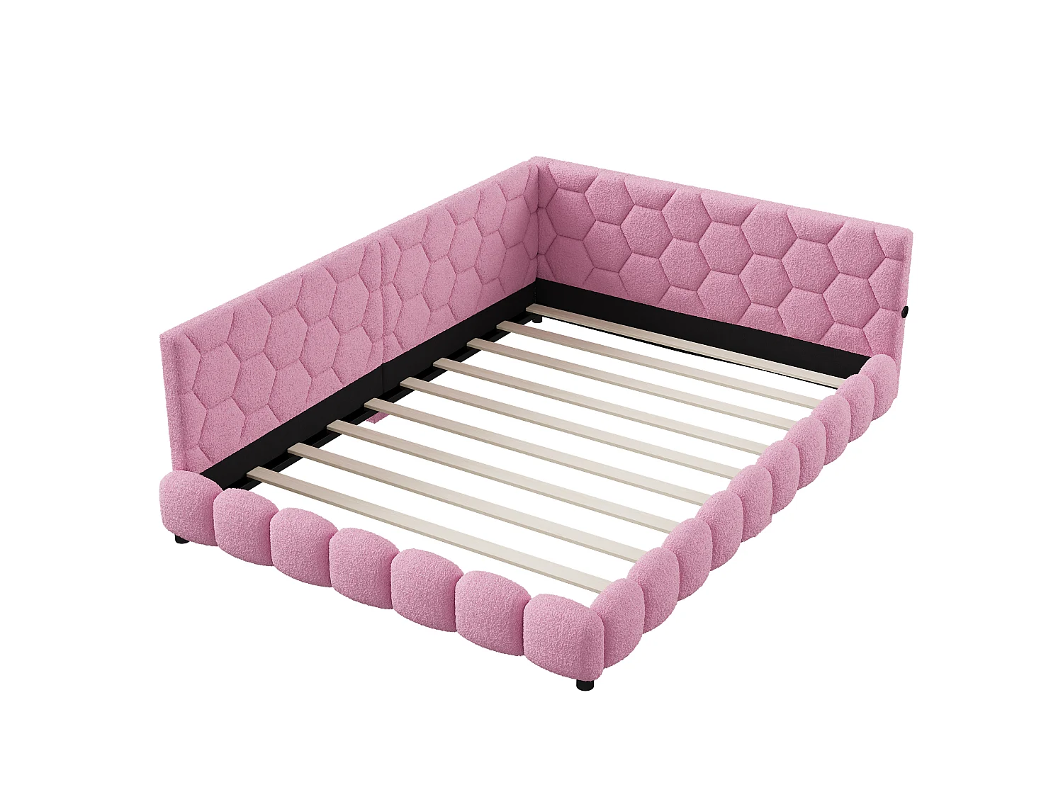 Divano letto matrimoniale imbottito 140 x 200 cm con LED e USB, struttura letto con rete a doghe, rosa