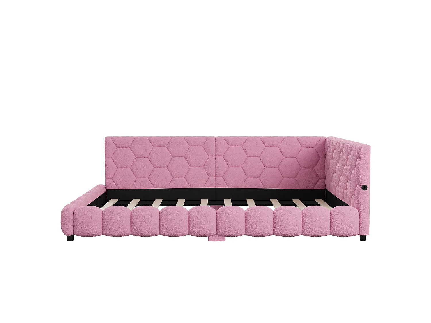 Divano letto matrimoniale imbottito 140 x 200 cm con LED e USB, struttura letto con rete a doghe, rosa
