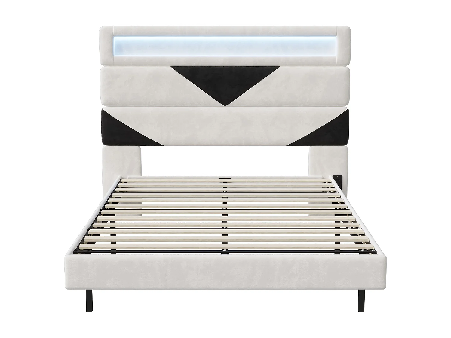 Lit 140 x 190 cm Design Flottant avec LED - USB, Cadre de Lit Double avec Sommier , Velours, Blanc