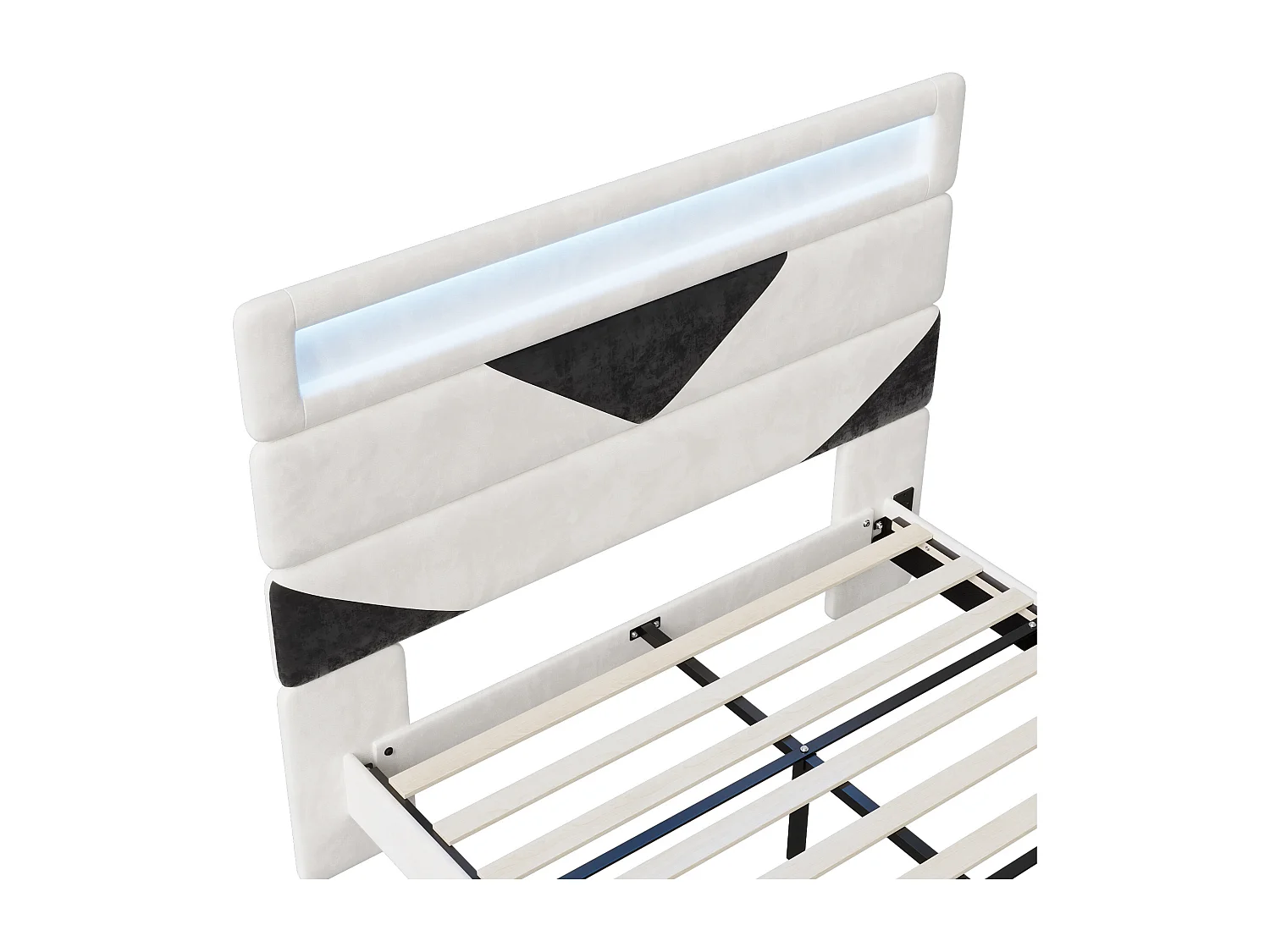 Lit 140 x 190 cm Design Flottant avec LED - USB, Cadre de Lit Double avec Sommier , Velours, Blanc