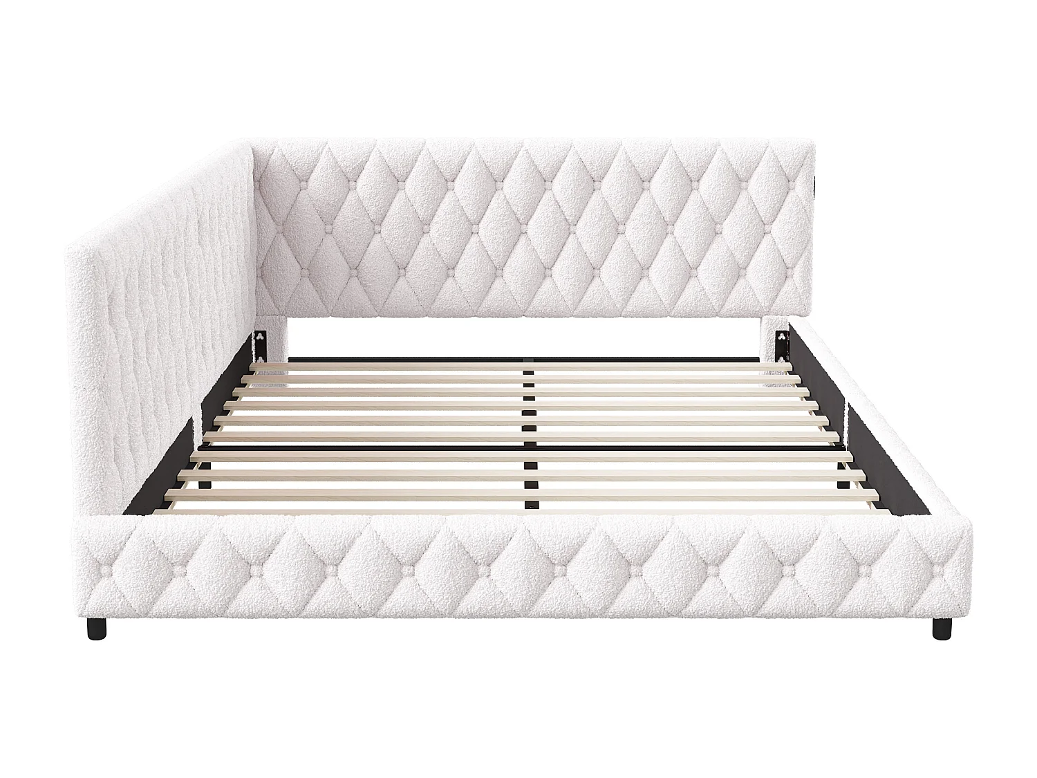 lit 140x200 Cadre de lit, Velours Litss Double, avec LED et USB, avec Sommier à Lattes, Beige