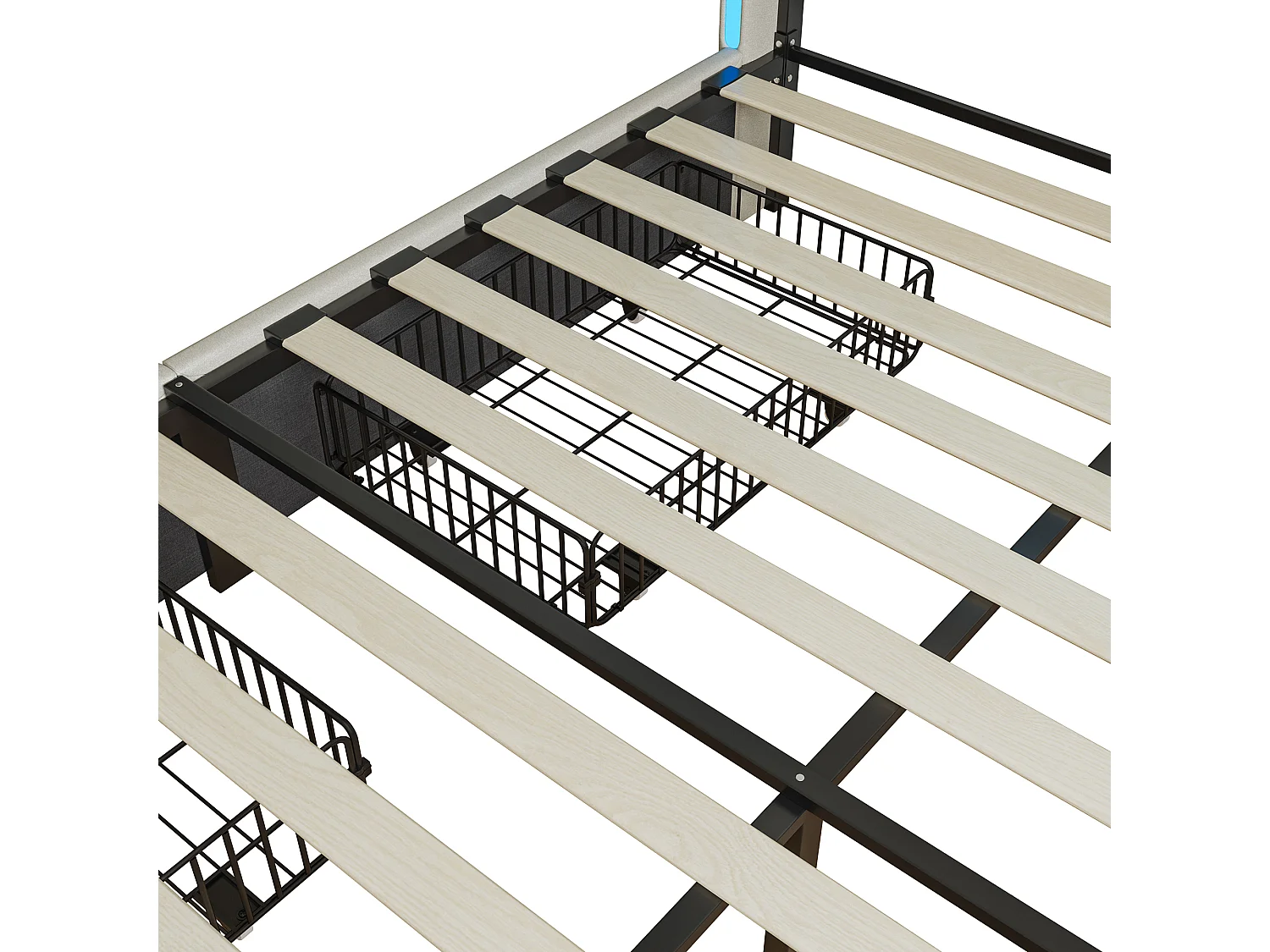 Lit adulte 140 * 190cm beige, Tête de lit avec lumière LED et chargement USB, avec 4 tiroirs