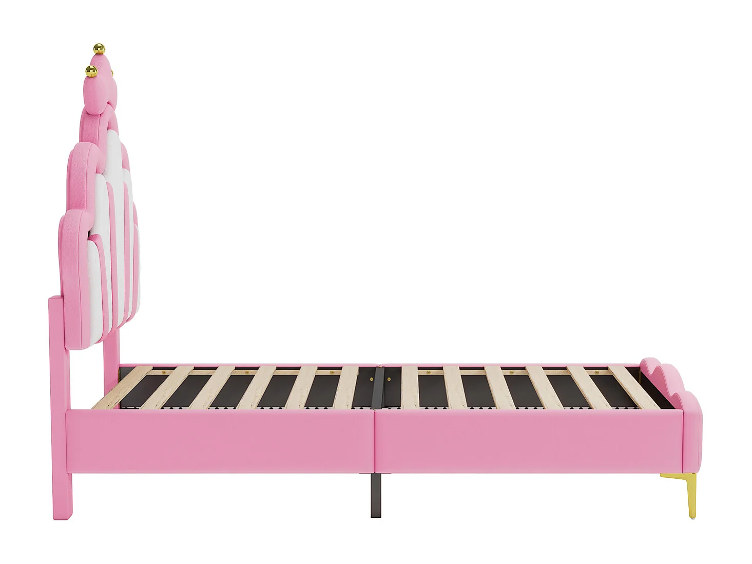 Cama infantil tapizada 90x200 cm con LED, cama princesa corona, poliuretano, rosa