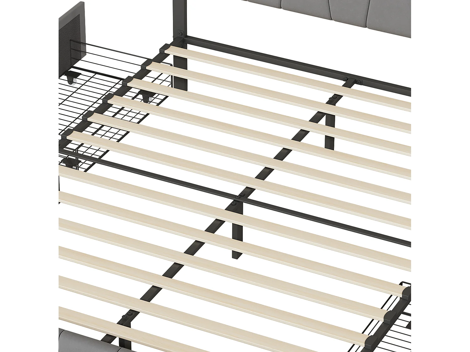 Tweepersoonsbed 160x200 cm met lades, lattenbodem, fluwelen bodem, gestoffeerd bed, grijs