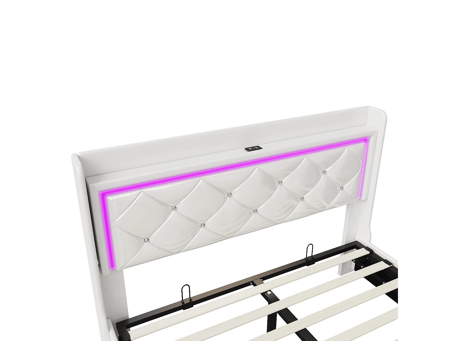 Cama Canapé 160x200 con LED, Tapizada, con USB y Base Tipo C, con Almacenamiento, PU, Color Blanco