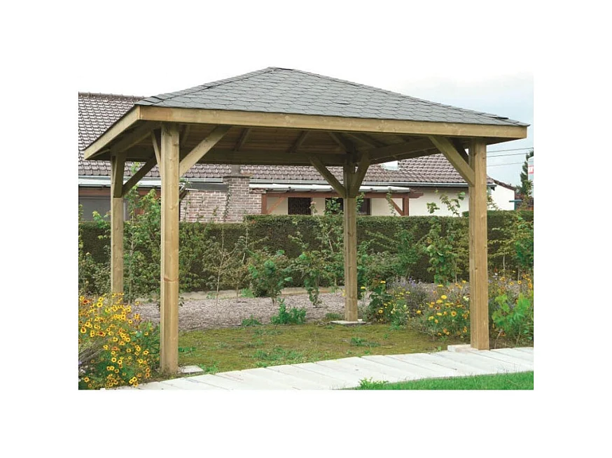 Kiosque Solid Superia 4,37 m x 4,37 m - 19,11 m² - Sapin du Nord certifié - Toiture shingle noir