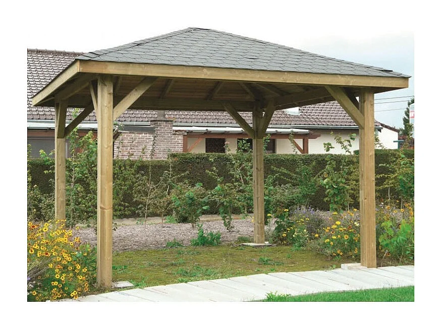 Kiosque Solid Superia 4,37 m x 4,37 m - 19,11 m² - Sapin du Nord certifié - Toiture shingle noir
